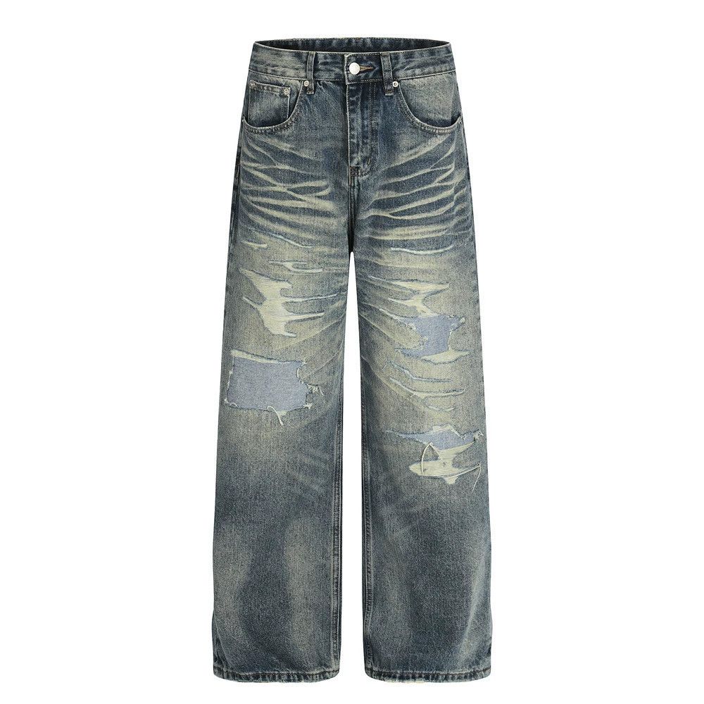 Vintage Men's punk gradient washed straight distressed ripped jeans Size US 32 / EU 48 - 1 Thumbnail