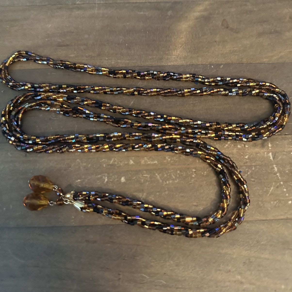 Vintage Vintage braided black and amber glass bead lariat necklace Size ONE SIZE - 4 Thumbnail