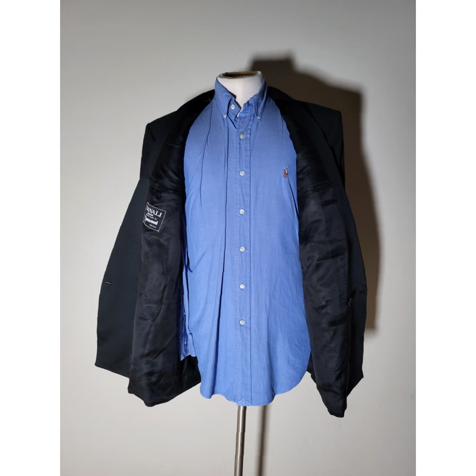 Canali VINTAGE canali Milano Blazer Jacket Double-Breasted Peak Lapel Black Wool 44L Mens Blazer Jacket Coat 54 Size 44R - 6 Thumbnail