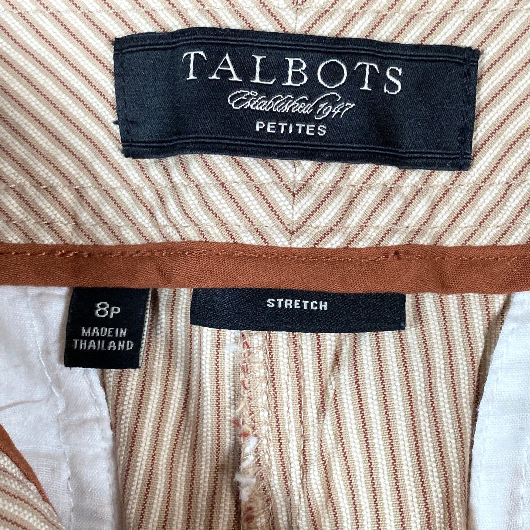 Talbots Talbots Womens Pants Tan Rust Striped Petite Mid Rise Cropped Capri Stretch 8P Size 24" / US 00 / IT 34 - 5 Thumbnail