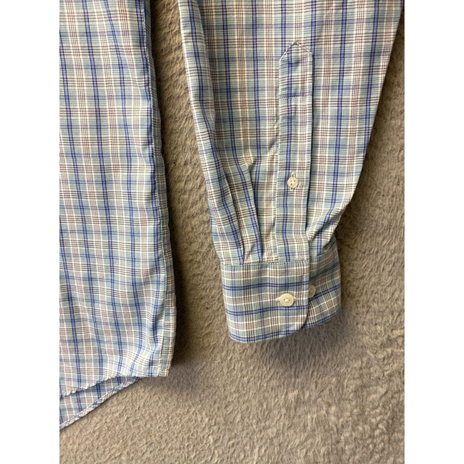 Lands' End Lands' End Shirt Button-Down Mens 16.5 Turquoise Plaid Long Sleeve Classic Trim Fit Size US XL / EU 56 / 4 - 5 Thumbnail
