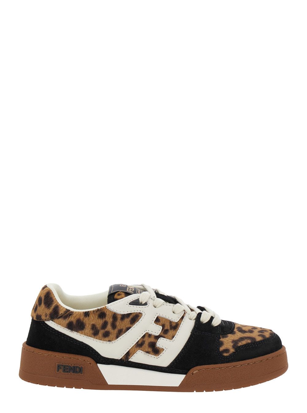 Fendi 'Fendi Match' Brown Low Top Sneakers with FF Application and Leopard Motif in Mixed Leather Woman Size US 8 / IT 38 - 1 Thumbnail