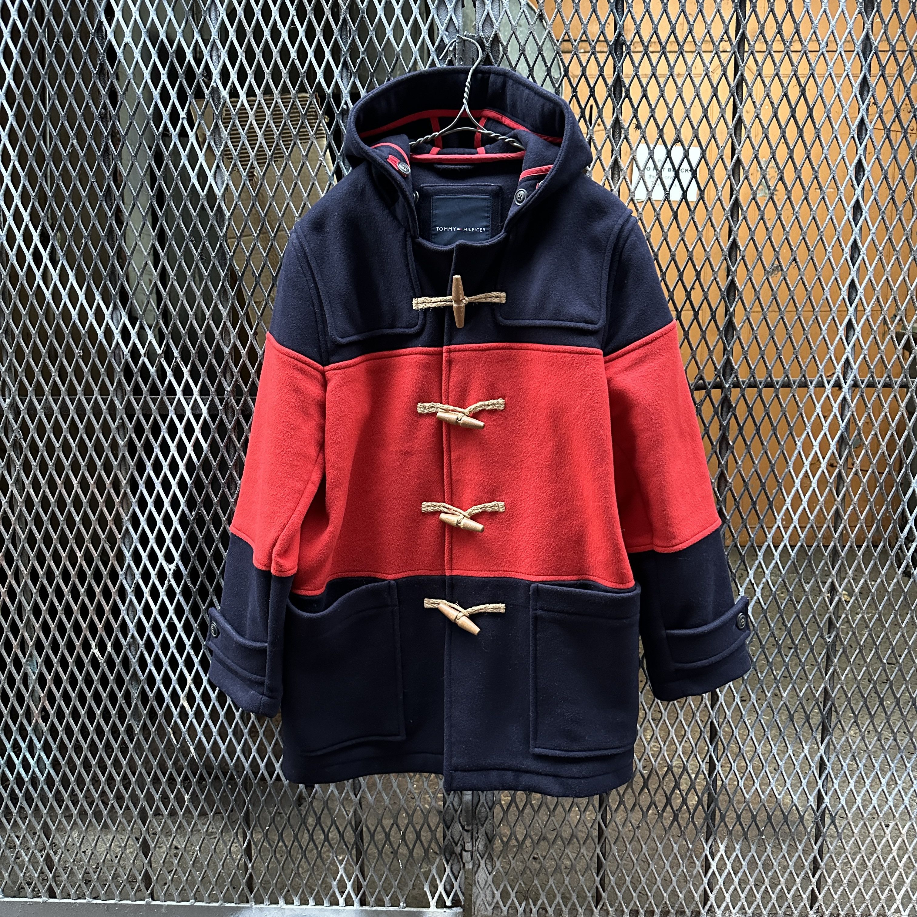 image of Tommy Hilfiger Bi- Colour Wool Duffle Coat in Navy Red, Men's (Size XL)