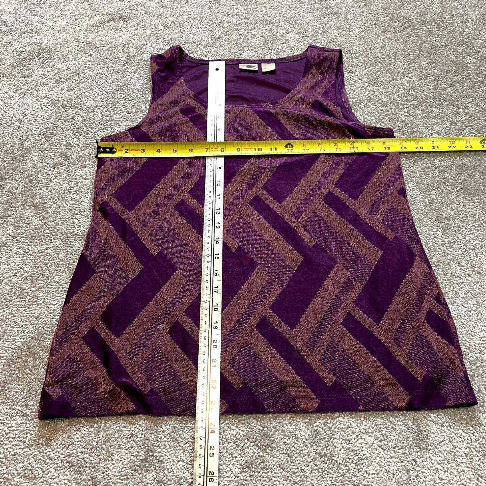 Vintage Chico's Travelers Womens Tank Top Size 10 Purple Sleeveless Wrinkle Free Knit Polyester Spandex Crew Neck Geometric Basic Summer Womens Tank Size L / US 10 / IT 46 - 4 Thumbnail