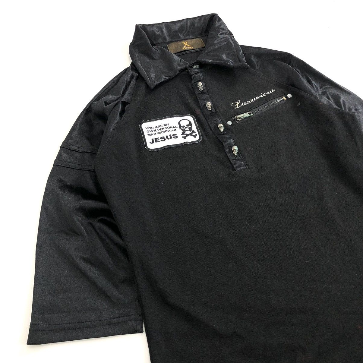 If Six Was Nine × Japanese Brand × Le Grande Bleu (L.G.B.) Xfrm Skulls Jesus Poem Half Lgb Goa Style Button Polo Shirt Size S / US 4 / IT 40 - 14 Thumbnail