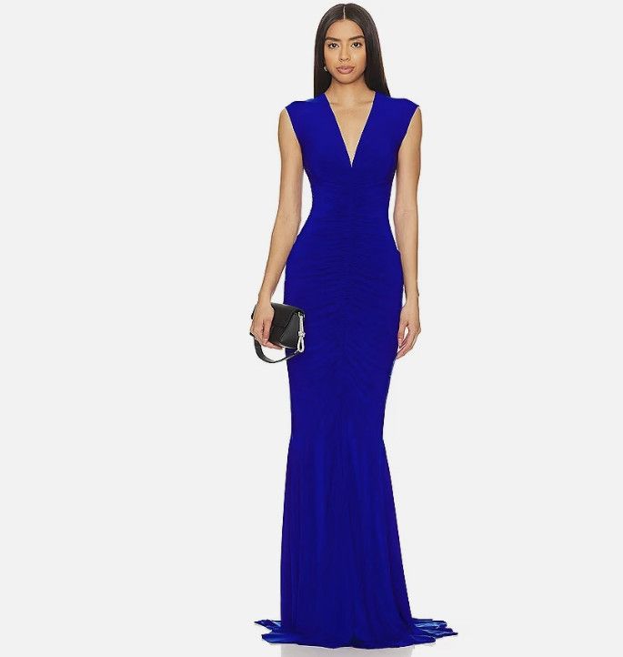 Norma Kamali Norma Kamali Shirred Fishtail Gown Dress Blue ( S/36 ) Size S / US 4 / IT 40 - 1 Thumbnail