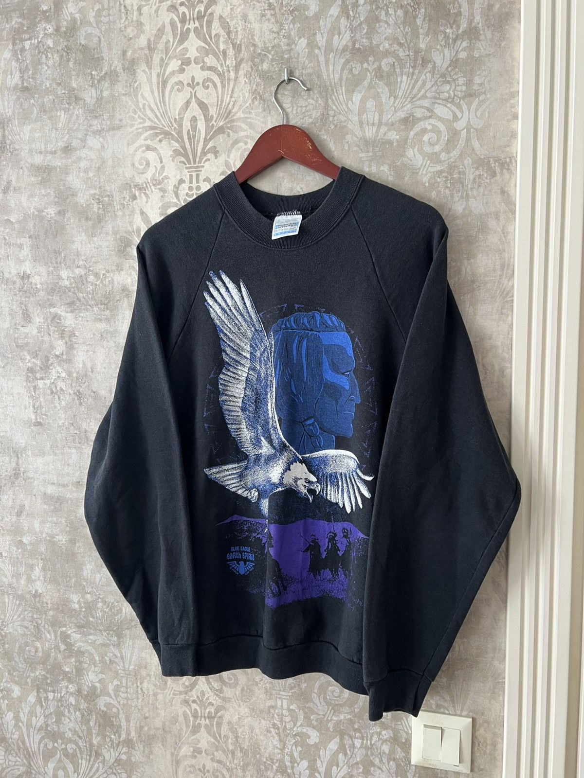 Vintage Vintage 90s Earth Spirit Sweatshirt Blue Eagle Bald Eagle Size US L / EU 52-54 / 3 - 3 Thumbnail