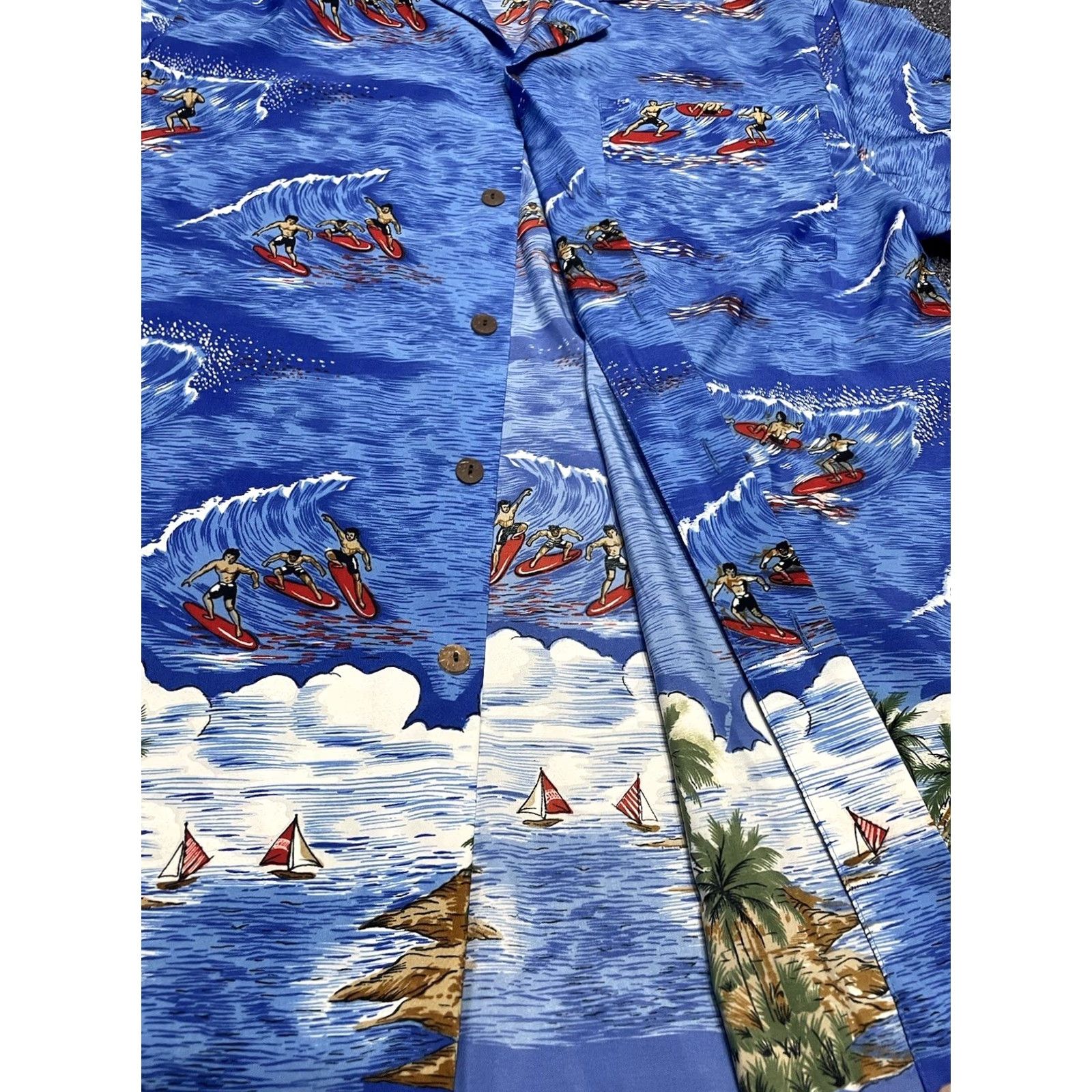 ALOHAS VINTAGE Uluwatu Hawaiian Shirt Mens L Surfboard Beach Tiki Aloha Rayon Blue Shirt Size US L / EU 52-54 / 3 - 2 Thumbnail