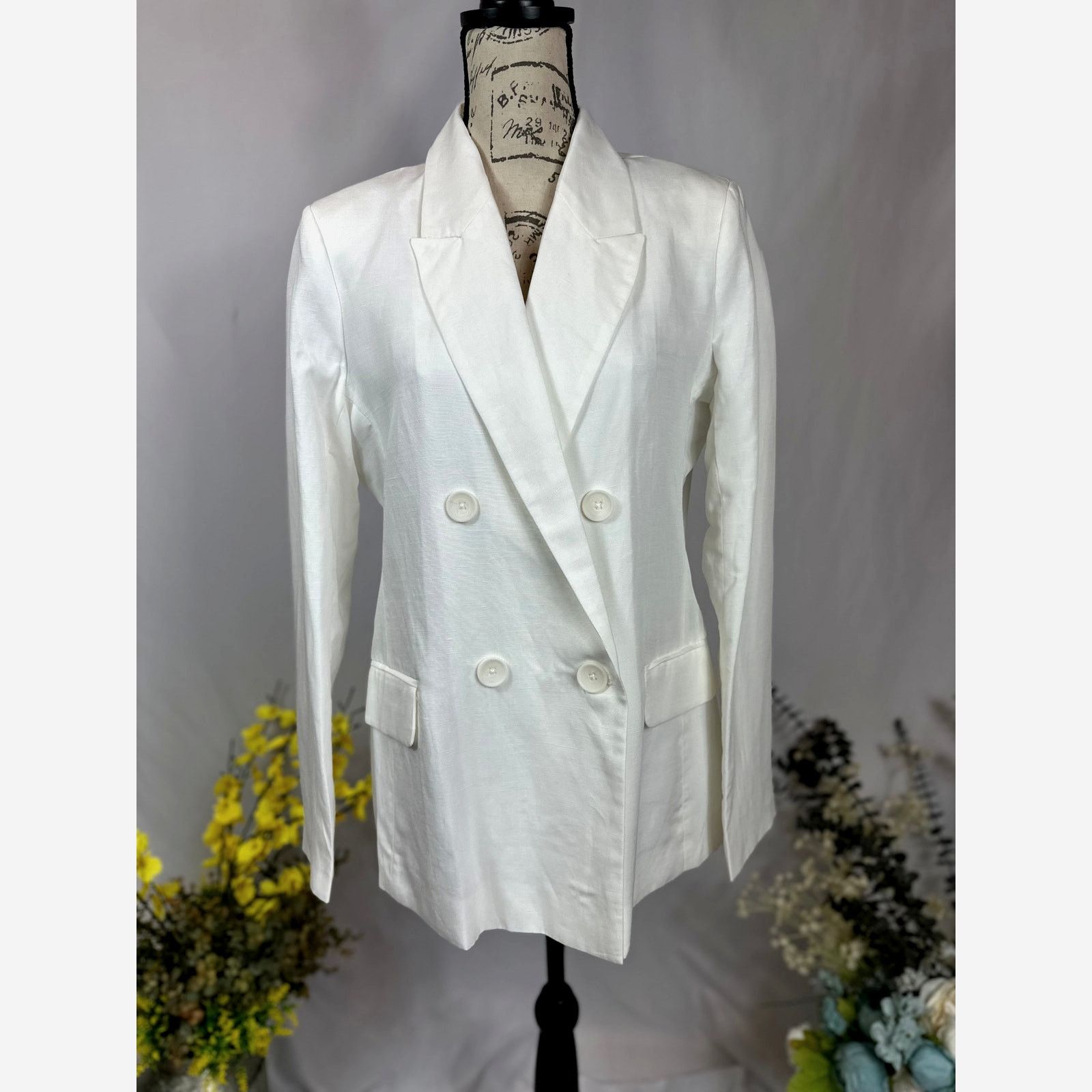 PIOMBO Piombo Womens Double Breasted Blazer White 10 Size L / US 10 / IT 46 - 7 Thumbnail