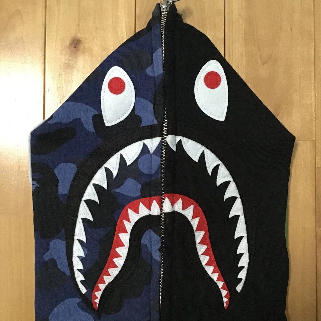 Bape BAPE Blue camo x black shark full zip hoodie a bathing ape Size US M / EU 48-50 / 2 - 3 Thumbnail
