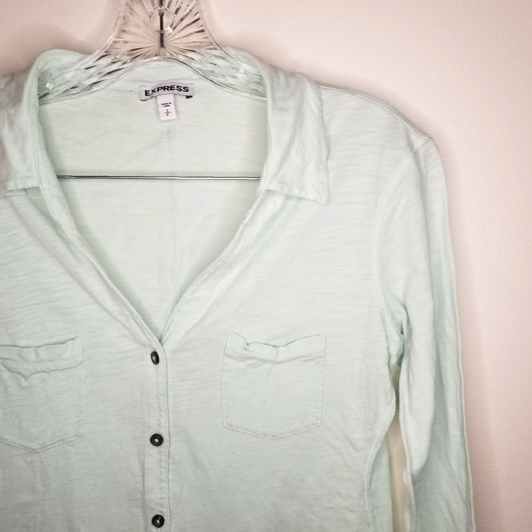Express EXPRESS Shirt Womens Green 3/4 Sleeve Button-Up Size S Size S / US 4 / IT 40 - 2 Thumbnail