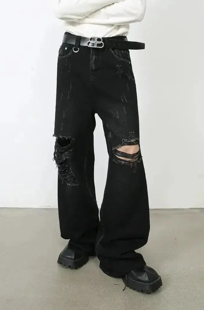Japanese Brand Design Loose Hole Punk Baggy Style Jeans Pants y2k Size US 32 / EU 48 - 2 Thumbnail