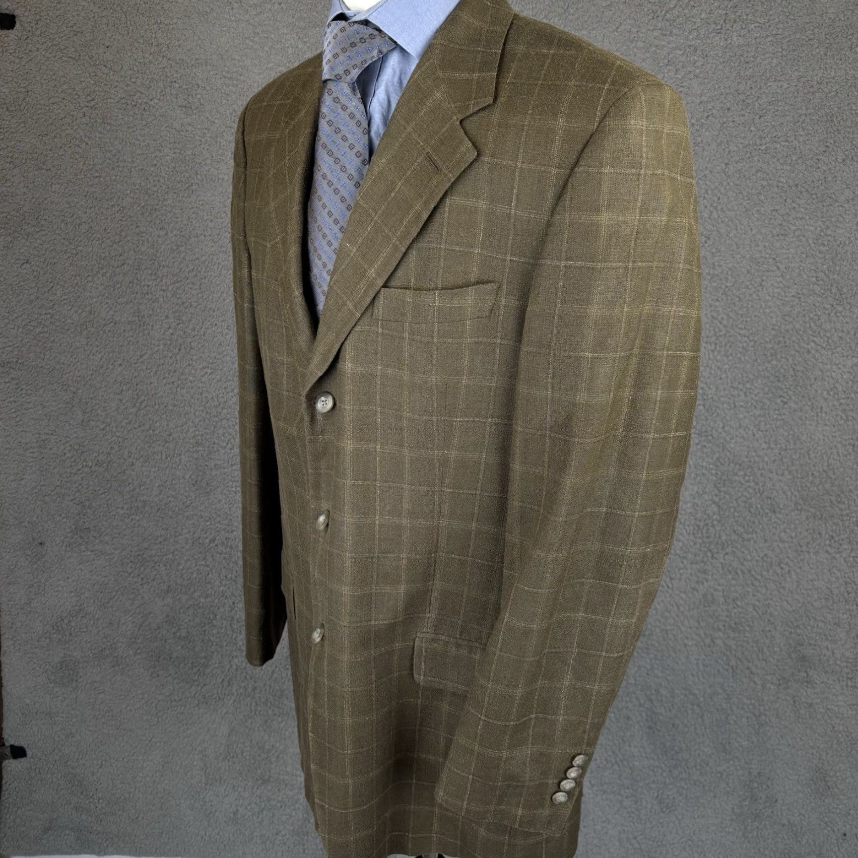 Nordstrom Nordstrom John W. Nordstrom Sport Coat 42L Olive Windowpane Notch Lapel 3-Button Slim Wool Silk Linen Jacket Coat Men Regular Long Size US XS / EU 42 / 0 - 3 Thumbnail