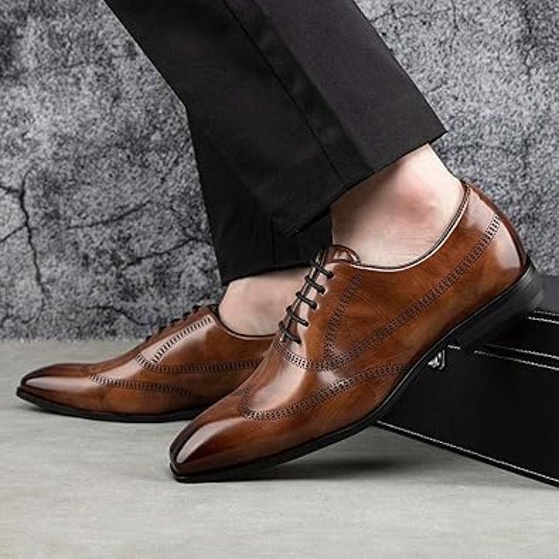 Other Jitai Men's 11 Brown Faux Leather Lace-Up Oxford Loafers Size US 11 / EU 44 - 6 Thumbnail