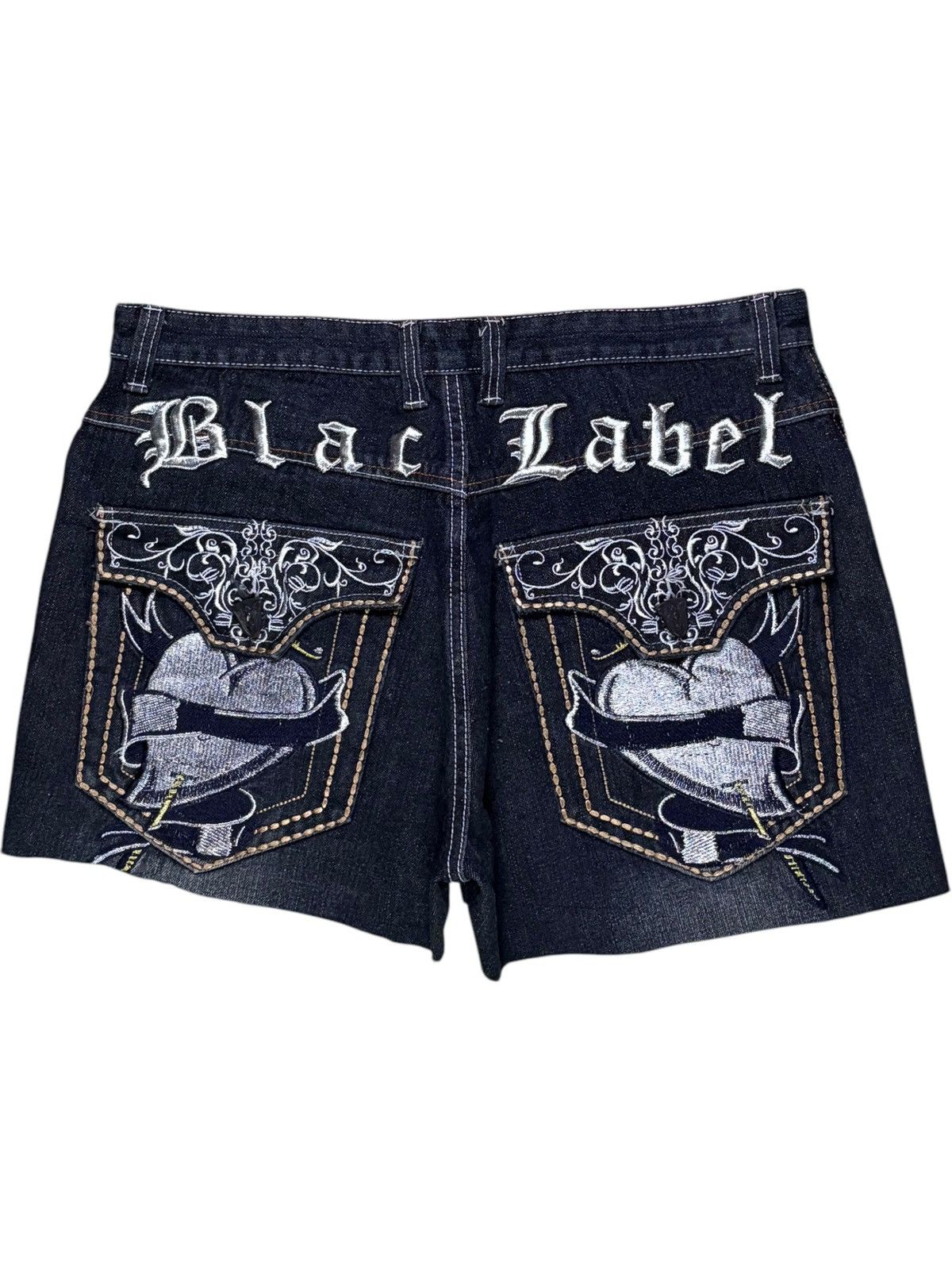 Black Label × Japanese Brand Vintage Black Label Spell Out Embroidery Jean Shorts Size 34" / US 12 / IT 48 - 2 Thumbnail