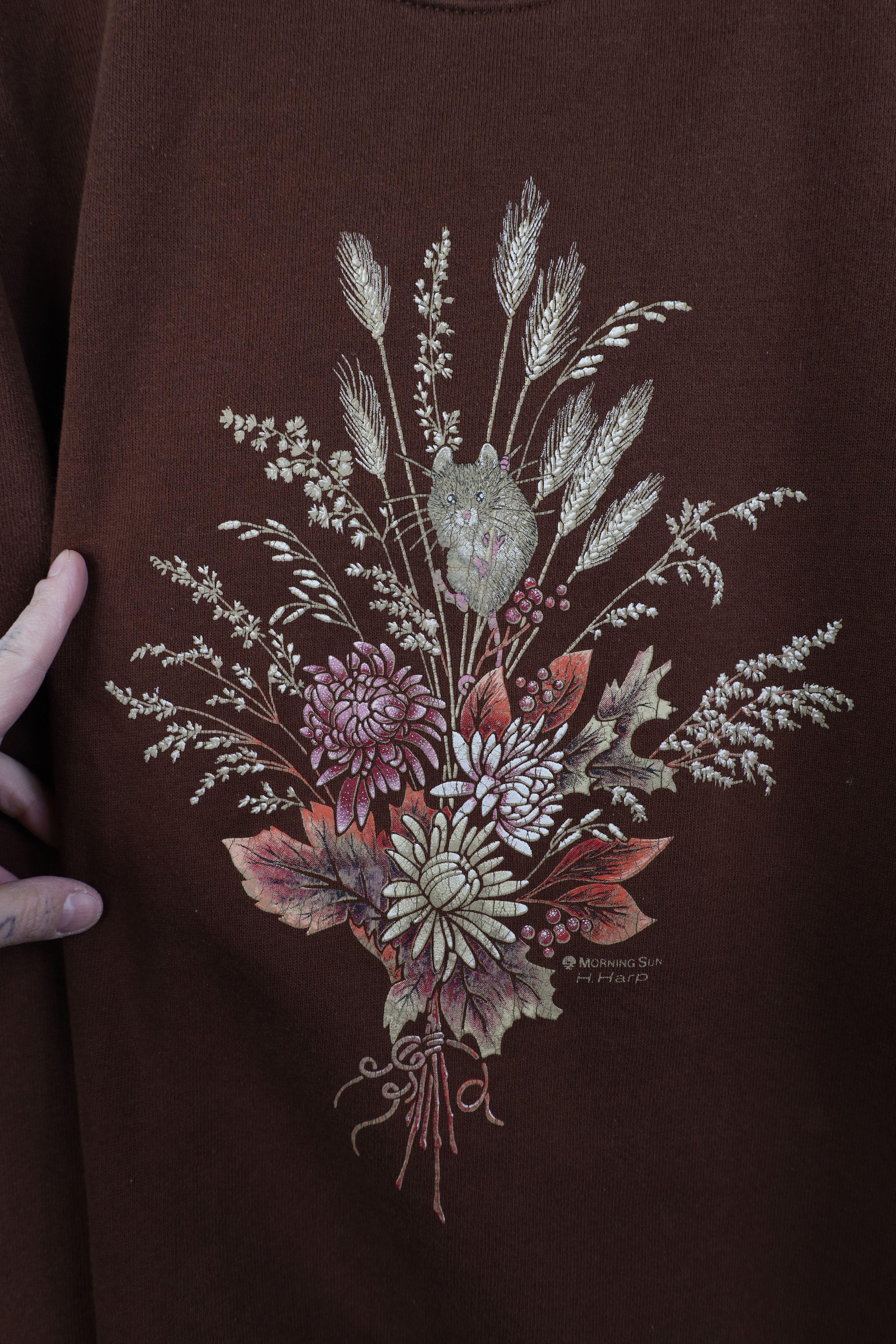 Vintage Vintage 90s Streetwear Nature Mouse Flower Sweatshirt Brown Size XL / US 12-14 / IT 48-50 - 4 Thumbnail