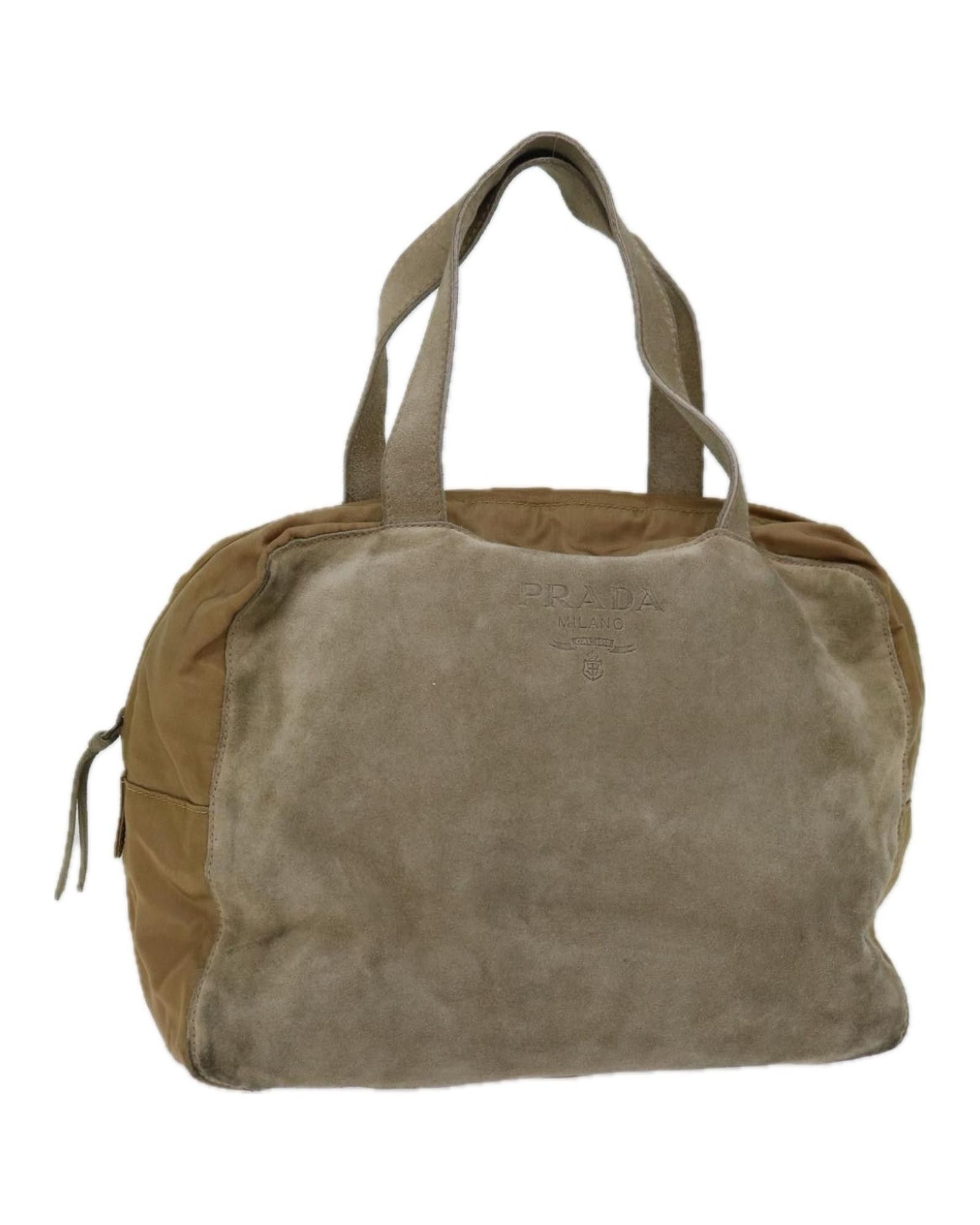 image of Prada Timeless Beige Suede Handbag By Famous Designer, Women's