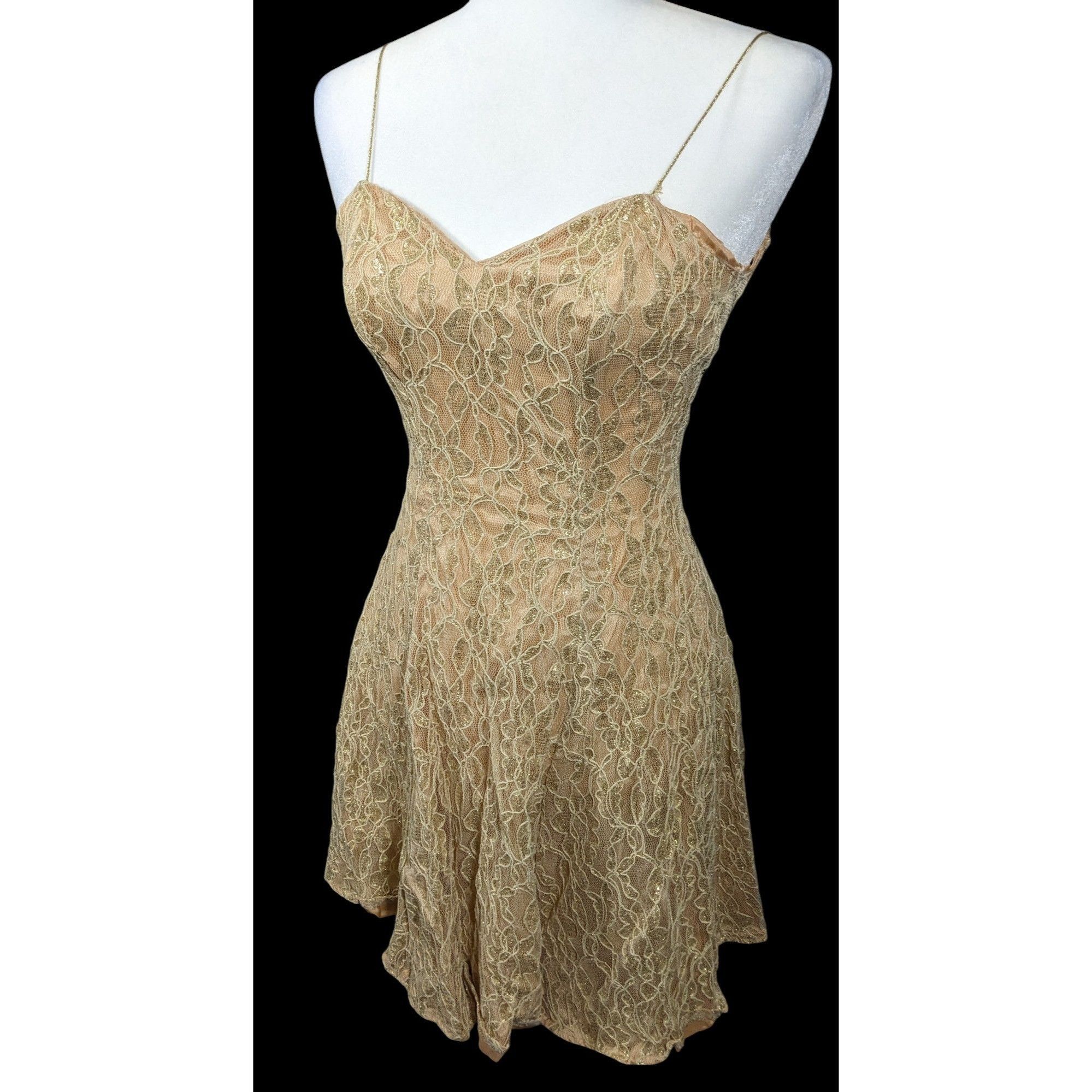 Other Vintage 90s Frederick's Of Holly Wood Gold Lace Dress Size S / US 4 / IT 40 - 3 Thumbnail