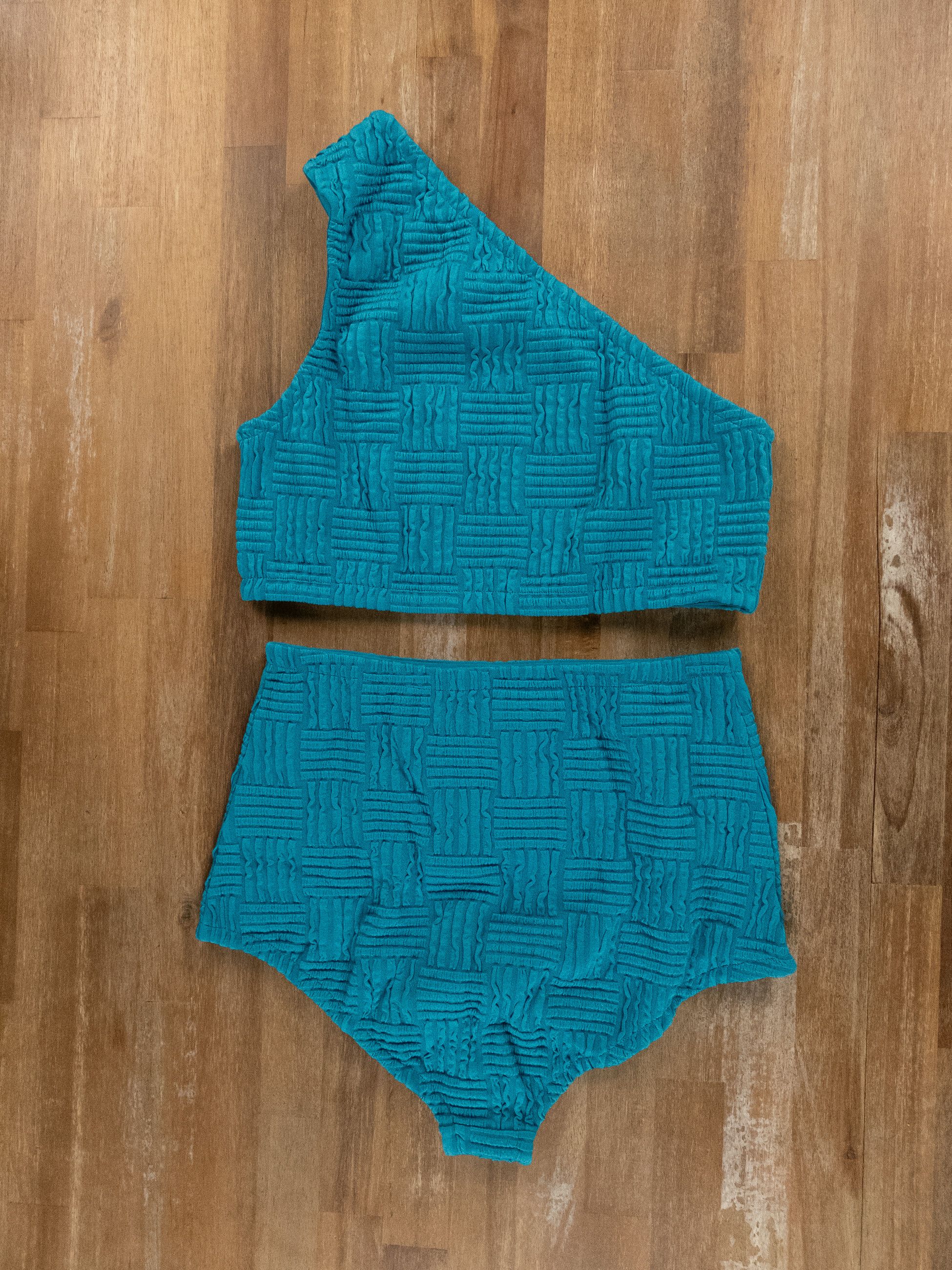 Bottega Veneta BOTTEGA VENETA blue two piece one shoulder bikini swimsuit L Size 30" / US 8 / IT 44 - 9 Thumbnail