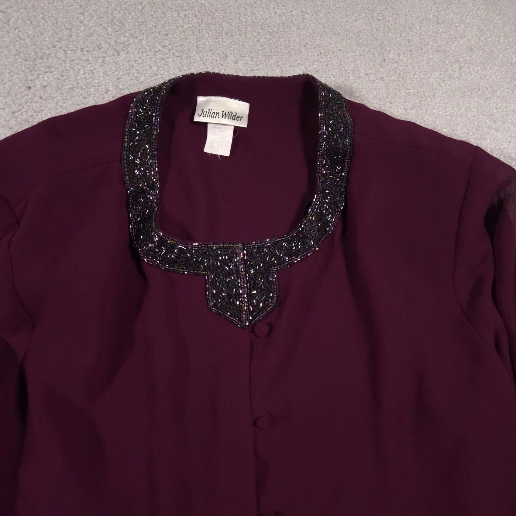 Vintage VINTAGE Julian Wilder Shirt Womens 22 Purple Beaded Collar Long Sleeve Button Up Elegant Blouse - Ladies Formal Party Cocktail Shirt Size 3XL / US 20-22 - 3 Thumbnail