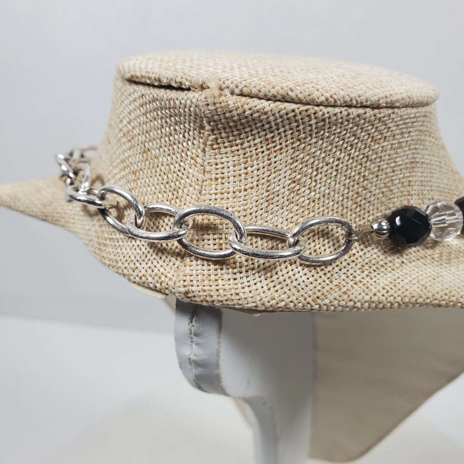 The Unbranded Brand Fleur de Lis Choker Necklace Clear Black Silver Tone 16 Inch Size ONE SIZE - 7 Thumbnail