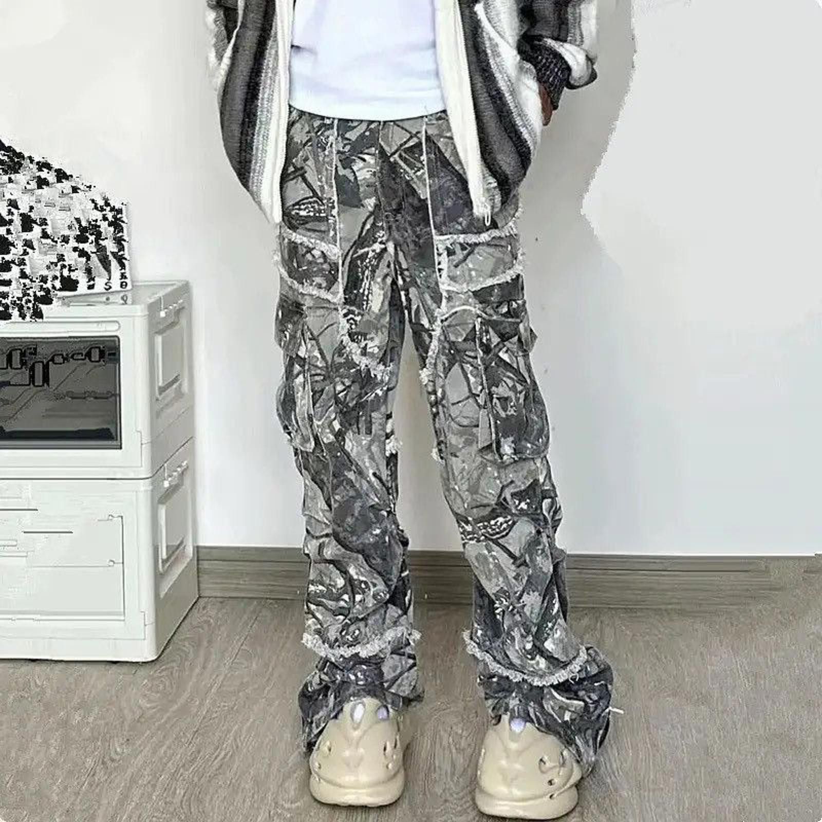 Vintage Gray Camouflage Cargo Pants, Loose Fit Utility Pants Size US 30 / EU 46 - 1 Thumbnail
