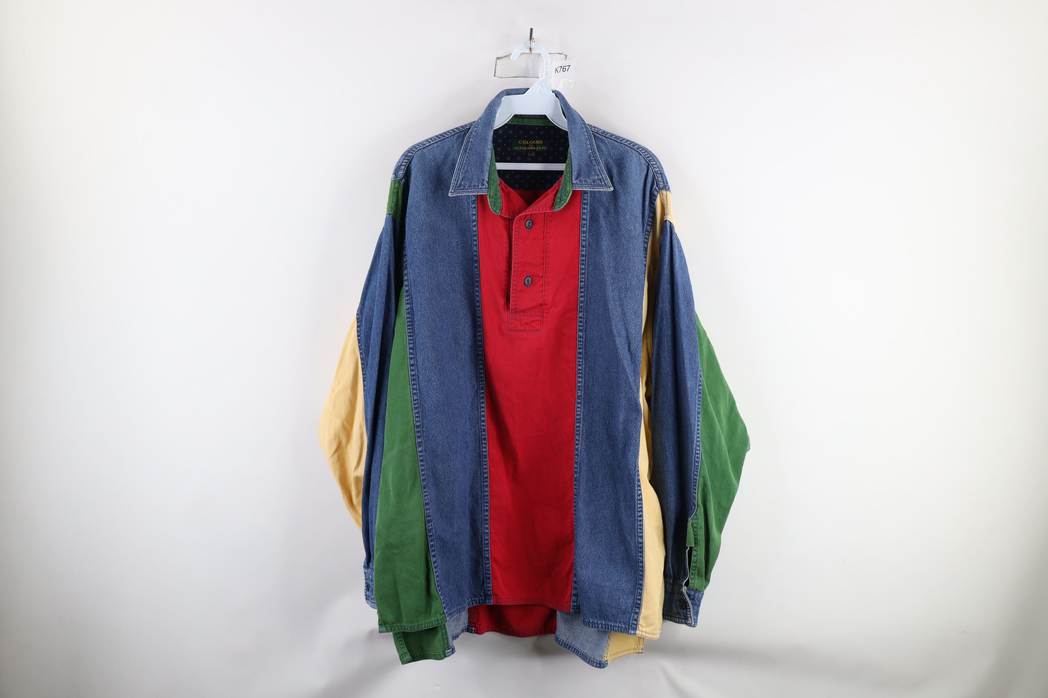 Vintage Vintage 90s Streetwear Striped Denim Pullover Polo Shirt Size US L / EU 52-54 / 3 - 1 Thumbnail