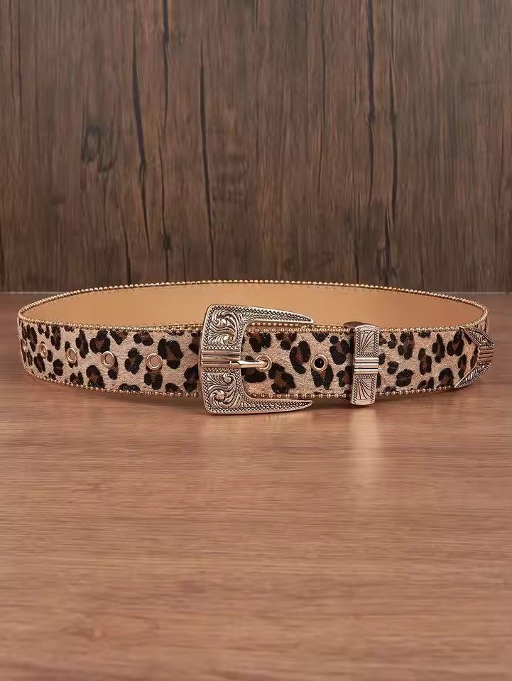 Leather 112 Cm 2000s Style leopard cheetah print belt Size ONE SIZE - 3 Thumbnail