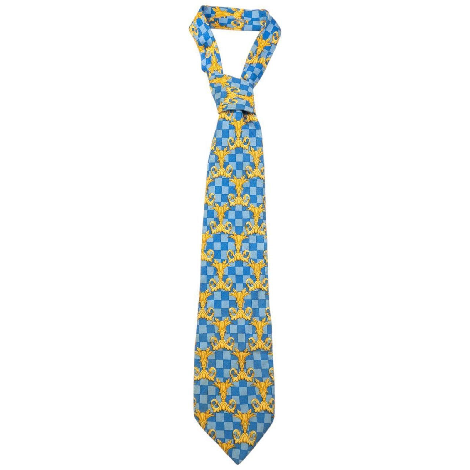 Versace Vintage Gianni Versace Checkered Baroque Silk Tie Size ONE SIZE - 1 Thumbnail