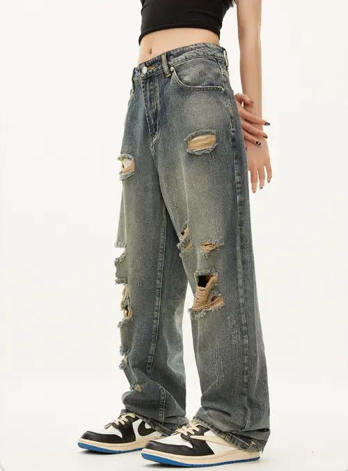 Other Street men's hiphop straight street ripped beggar jeans Size US 32 / EU 48 - 5 Thumbnail