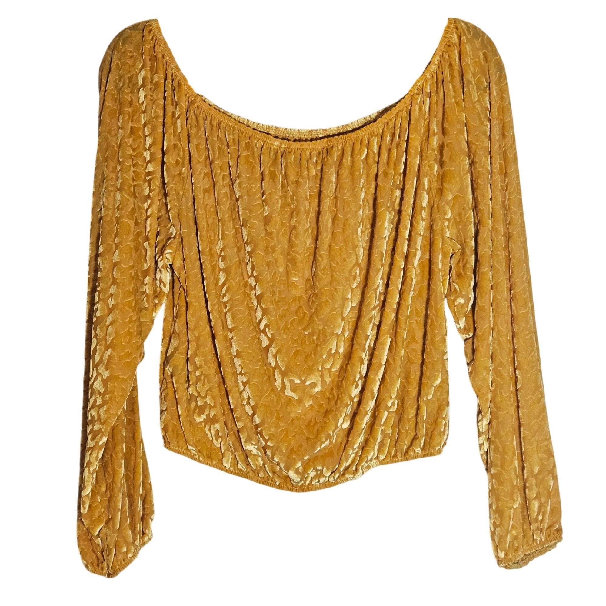 Other Lucky & Blessed Women’s Velvet Blouse Gold M Off Shoulder Lu Size M / US 6-8 / IT 42-44 - 7 Thumbnail