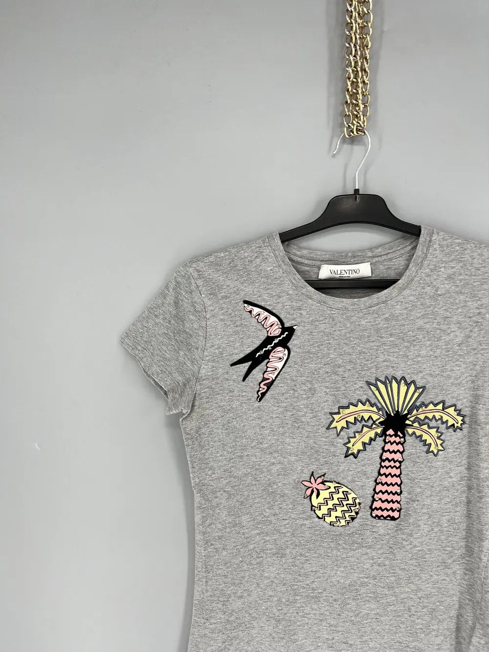 Valentino Valentino Grey Cotton Embroidered Embellished Round Neck Size US S / EU 44-46 / 1 - 4 Thumbnail