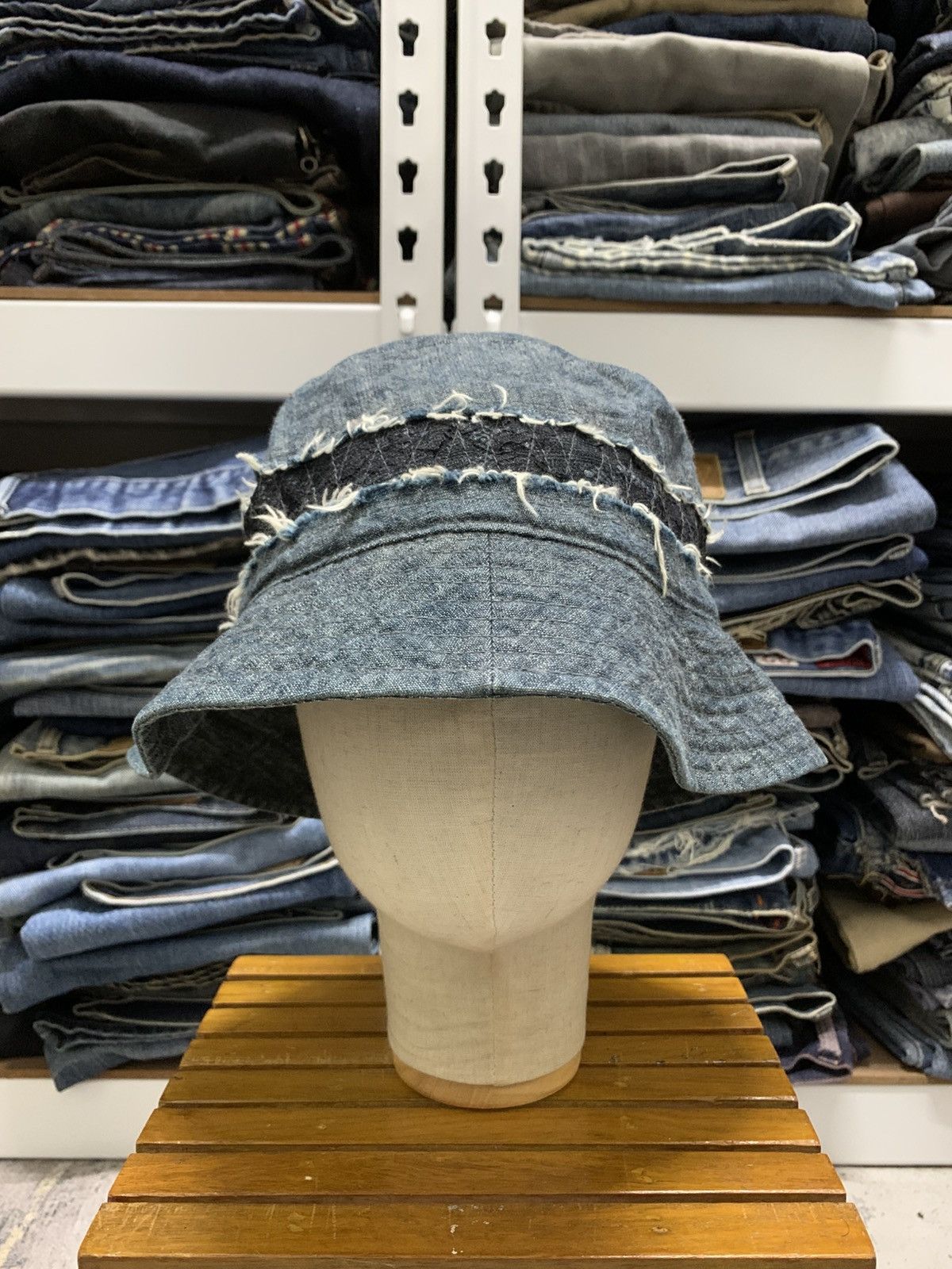 gomme Gomme Distressed Denime Bucket Hat Inspired Kapital Size ONE SIZE - 2 Thumbnail