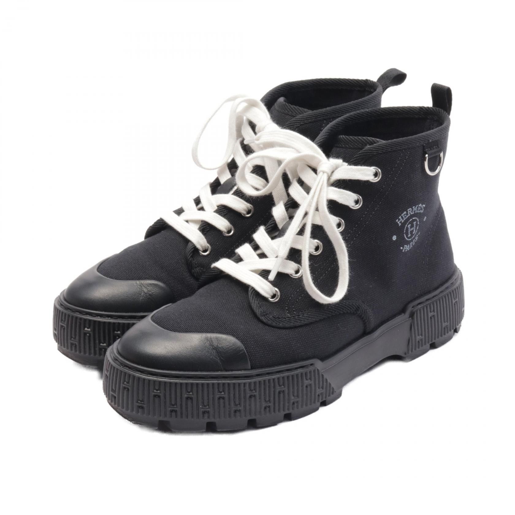Hermes Hermes Itineraire Canvas Leather Short Boots Canvas Shoes in Black, Women's
