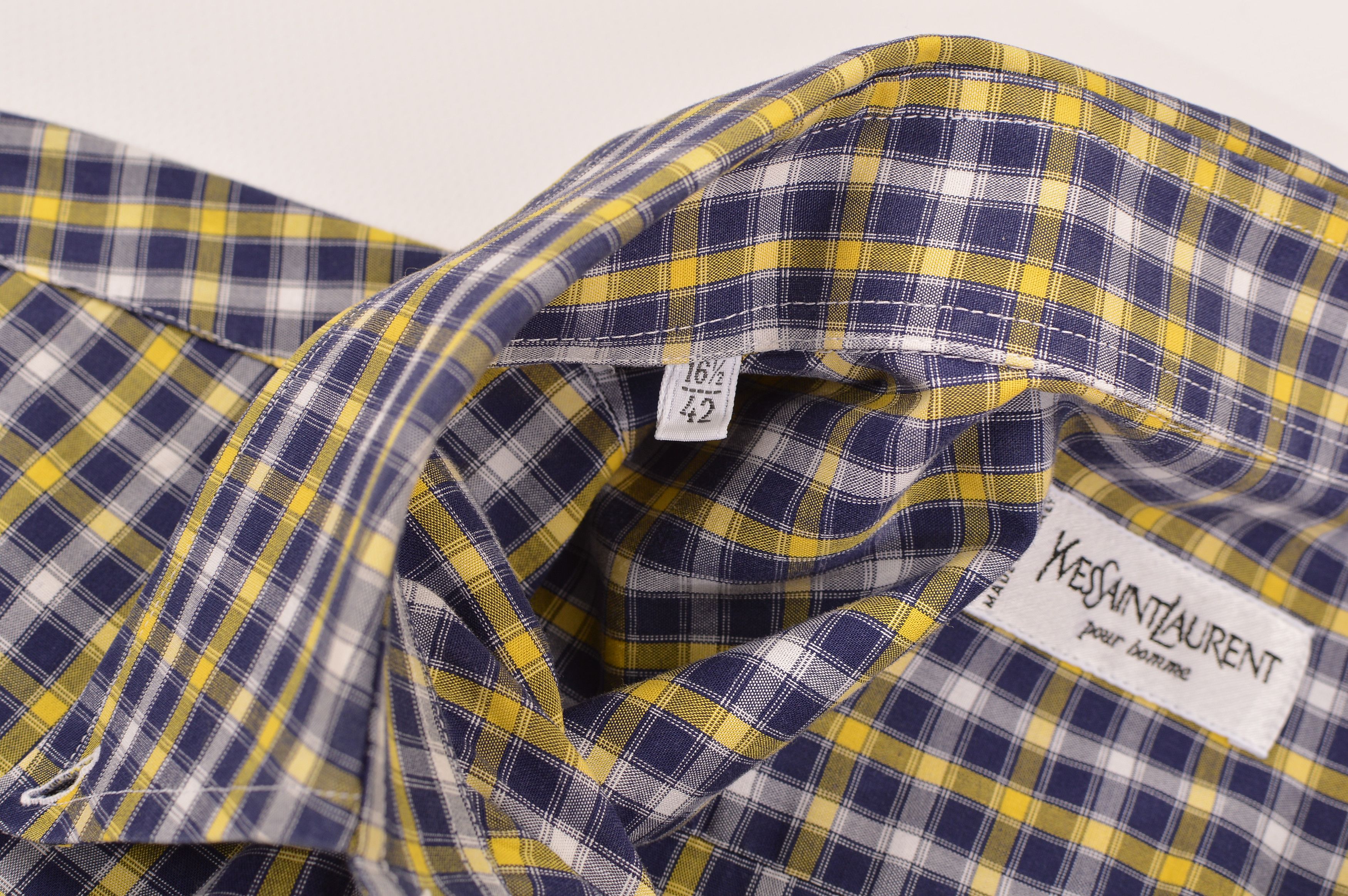 Saint Laurent Paris × Vintage × Yves Saint Laurent YSL Yves Saint Laurent Pour Homme Vtg Check SS Button Shirt Size US XL / EU 56 / 4 - 5 Thumbnail