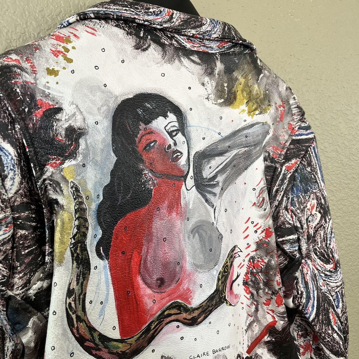 Drain Gang Claire Barrow Leather Painted Biker Jacket Medium Size US M / EU 48-50 / 2 - 7 Thumbnail