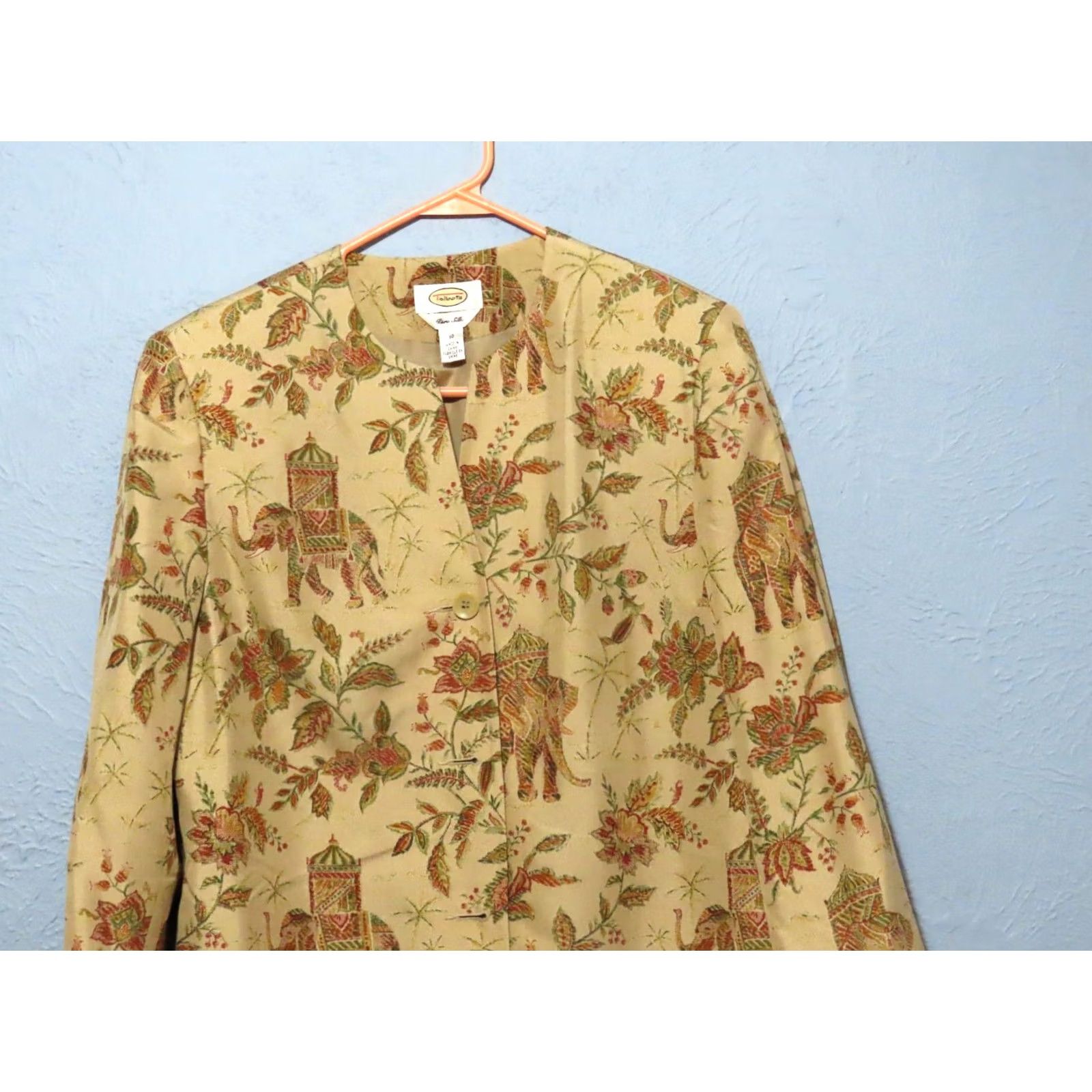Talbots Talbots Blazer Dress Jacket Women 10 Silk Brown Elephant Floral Long Sleeve Button Lined SMALL? Size L / US 10 / IT 46 - 3 Thumbnail