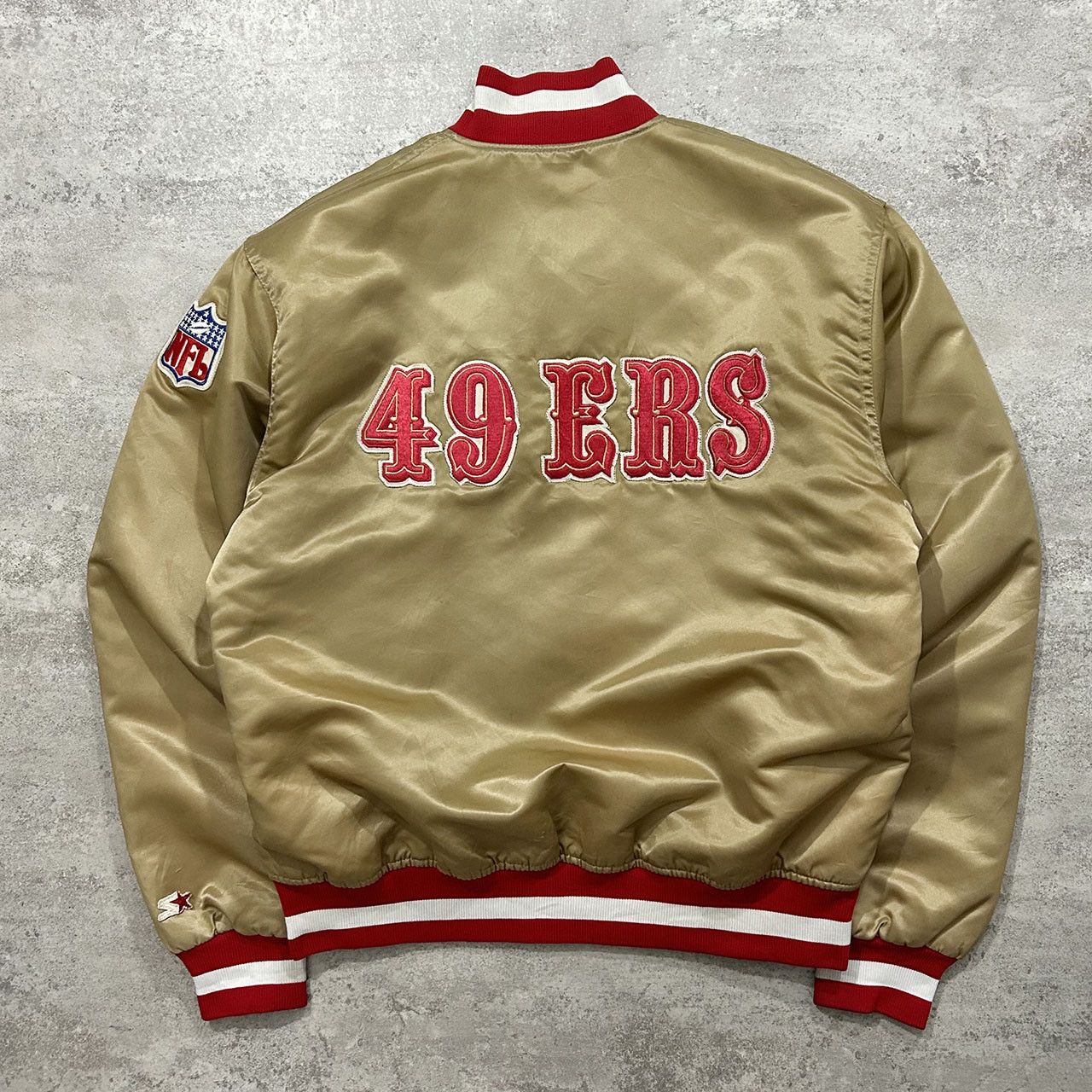 image of VTG 90's Nfl San Francisco 49Ers Starter Satin Bomber Jacket in Gold, Men's (Size Large)