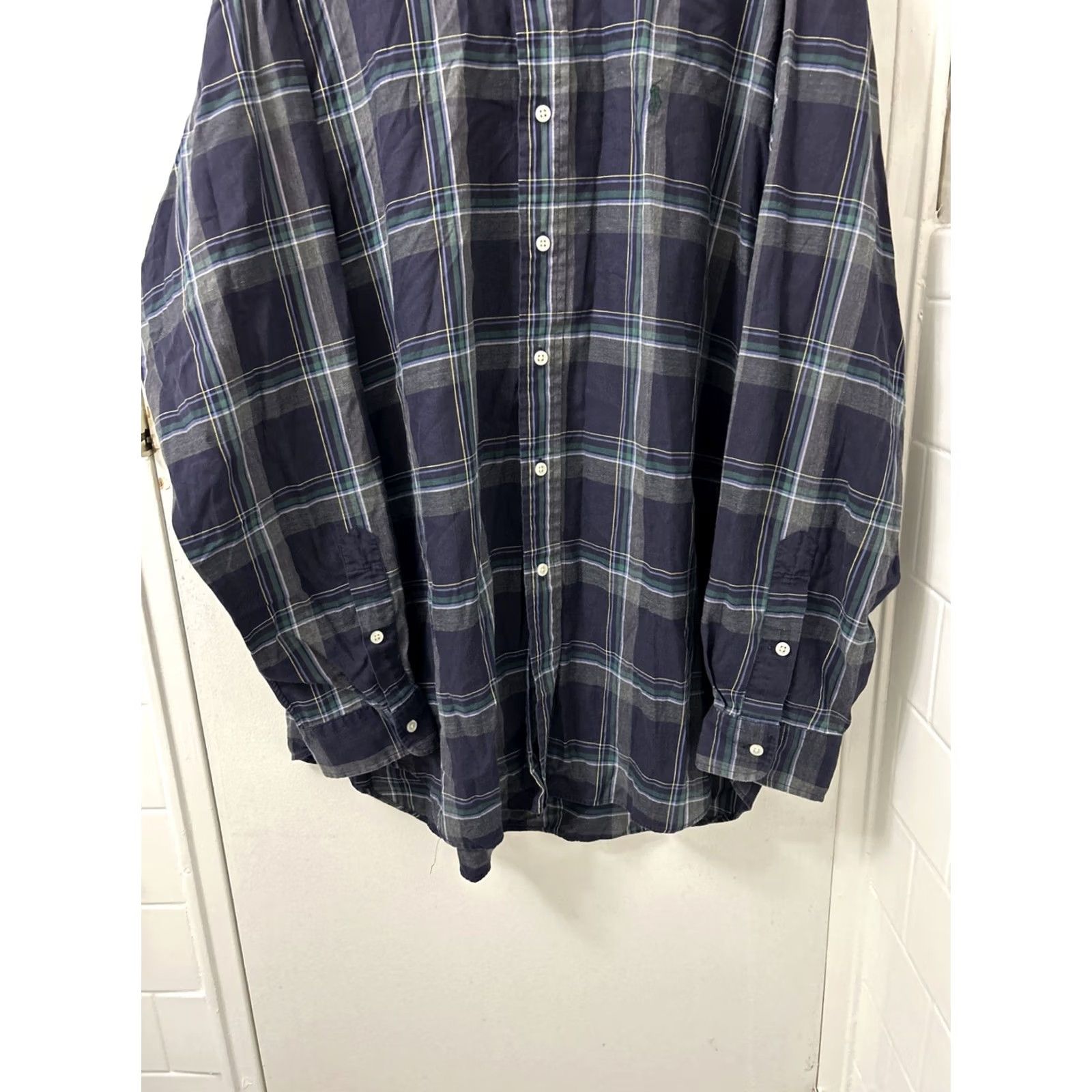 Ralph Lauren VINTAGE Ralph Lauren Blake Shirt Mens XL Navy Blue Plaid Cotton Button-Down L/S Size US XL / EU 56 / 4 - 3 Thumbnail