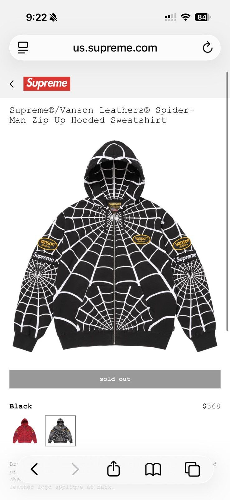 Supreme × Vanson Leathers Supreme/Vanson Leathers Spider-Man Zip