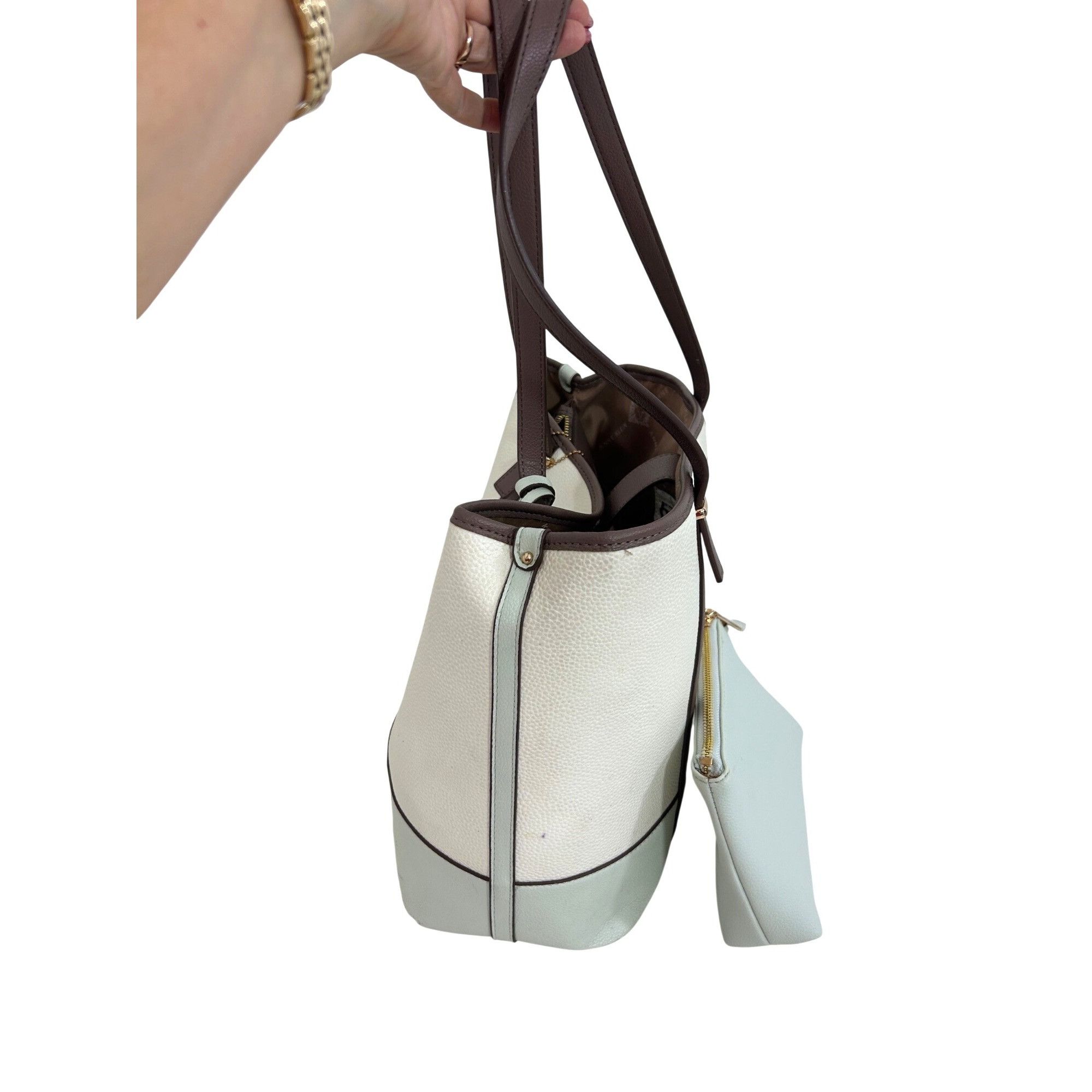 Anne Klein Anne Klein Tote Bag, Wristlet Cream Green Brown Logo Charm D Size ONE SIZE - 25 Thumbnail