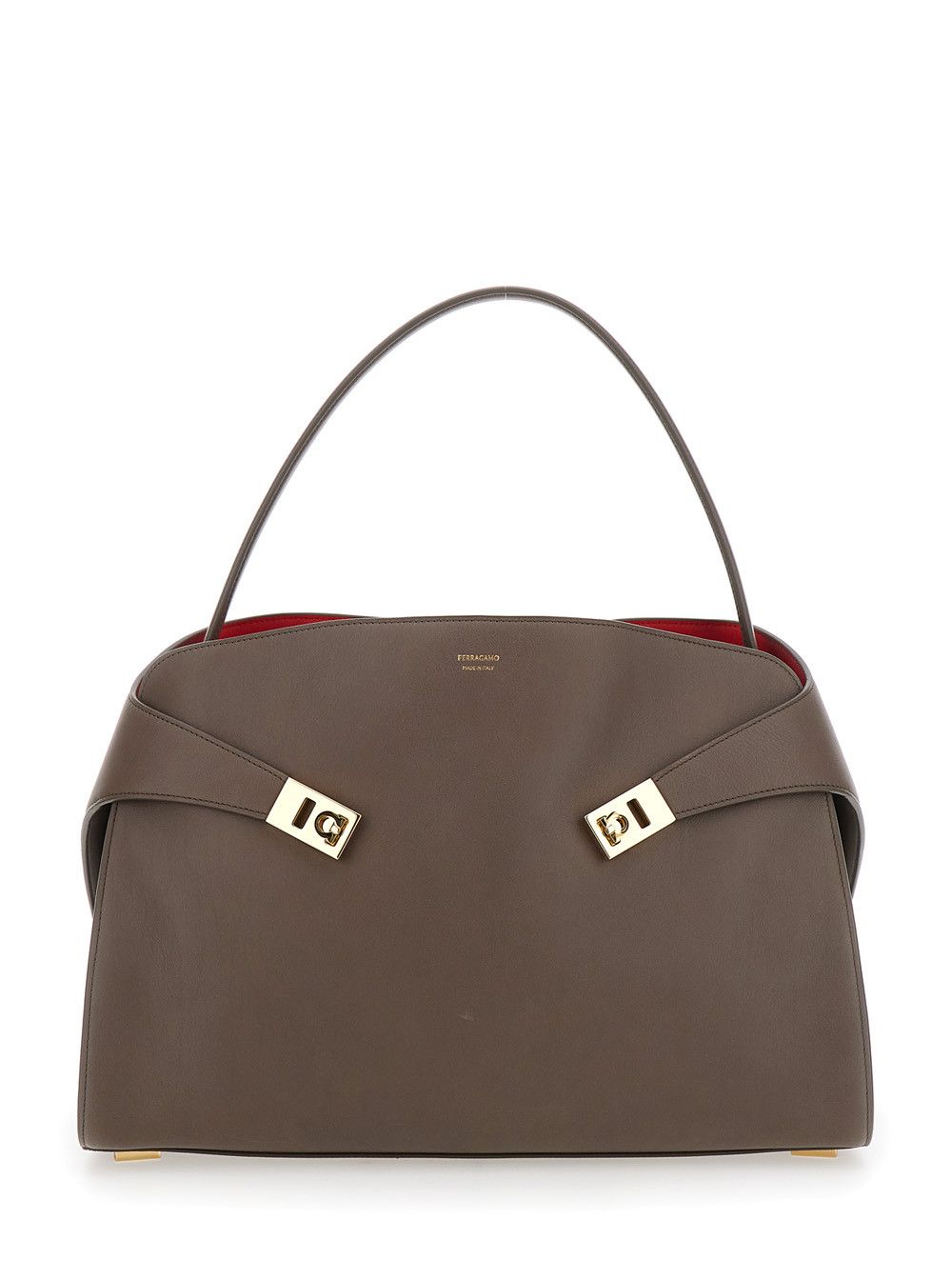 Salvatore Ferragamo 'Hug' Grey Shoulder Bag with Logo Printed on Front in Leather Woman Size ONE SIZE - 1 Thumbnail