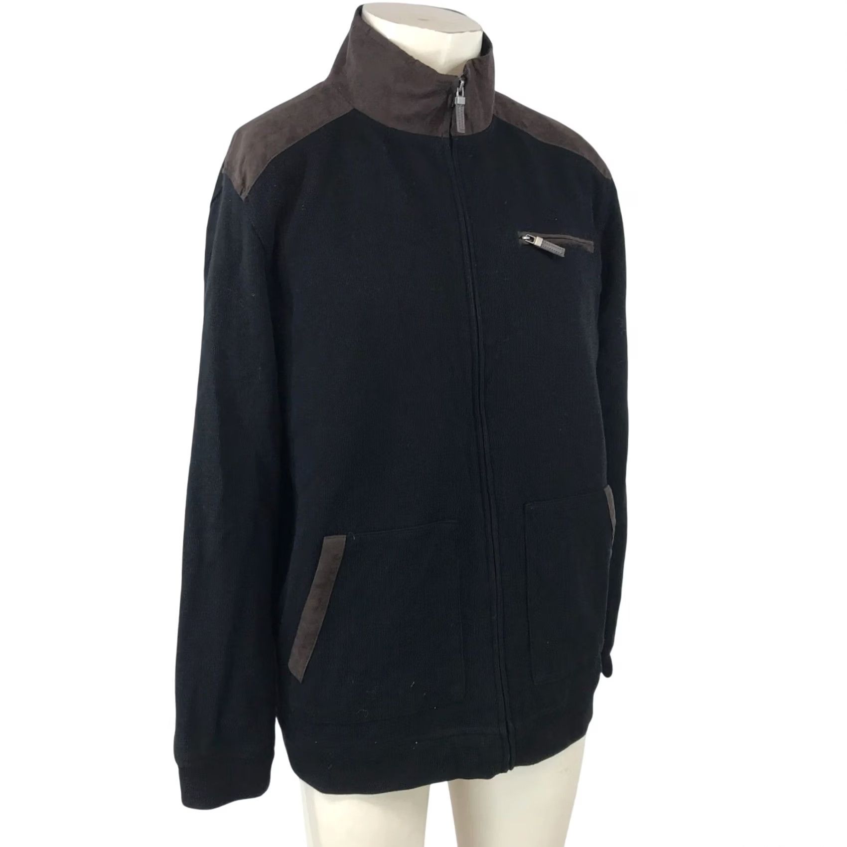 Tasso Elba Tasso Elba Mens Large Black Tan Full Zip Lined Sweater Jacket Size US L / EU 52-54 / 3 - 2 Thumbnail