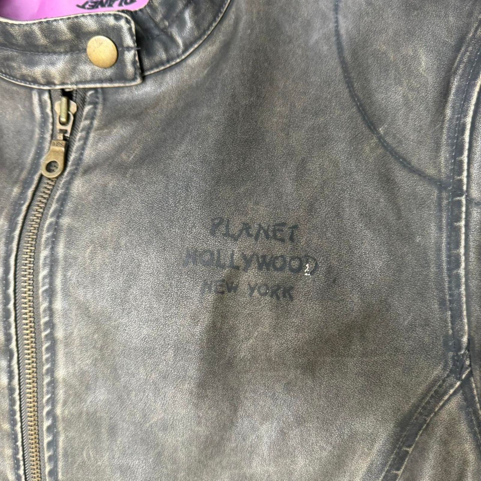 Planet Hollywood Vintage Women's Planet Hollywood New York Leather Jacket Size L / US 10 / IT 46 - 6 Thumbnail
