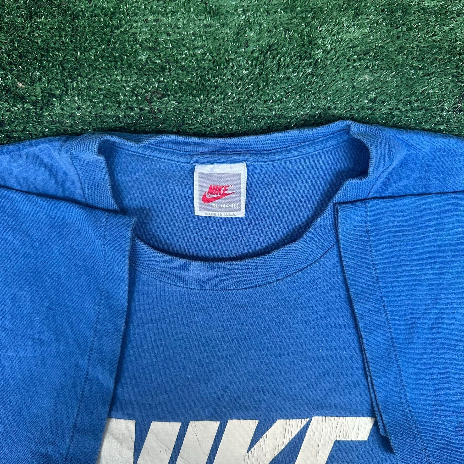 Nike Vintage 80s Nike Air Big Swoosh T-Shirt Blue XL Single Stitc Size US XL / EU 56 / 4 - 3 Thumbnail