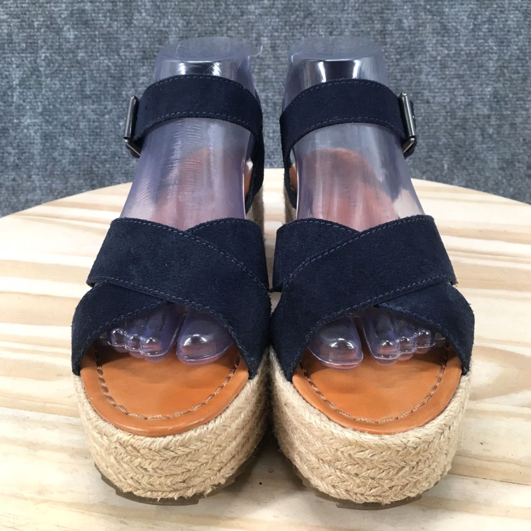 Vintage American Eagle Sandals Womens 7 Blue Fabric Platform Strappy Espadrile Wedge Size US 7 / IT 37 - 3 Thumbnail