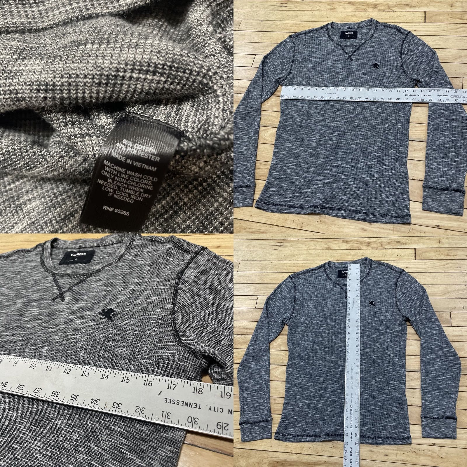 Express VINTAGE Express Y2k Slim Thermal Waffle Knit Sweater Adult L Gray Blue Pique Lion Logo Nylon? Size US L / EU 52-54 / 3 - 8 Thumbnail