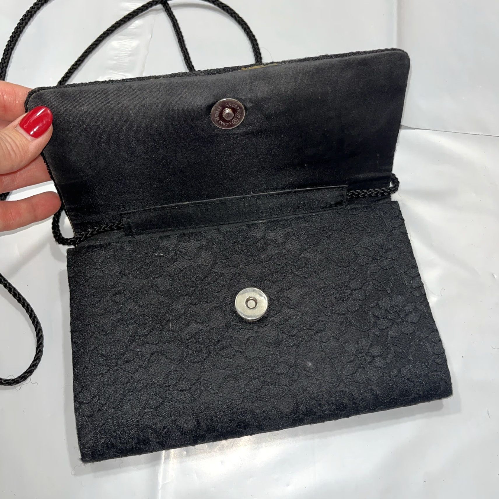 Vintage VINTAGE Black LACE formal Purse Evening Bag Magnetic Flap Crossbody Strap Small Clutch Women Size ONE SIZE - 5 Thumbnail