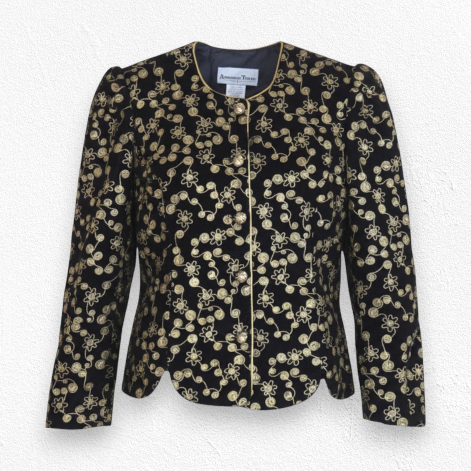 Vintage 80s Velvet Embroidered Jacket Black Gold Size 14 Size XL / US 12-14 / IT 48-50 - 1 Thumbnail