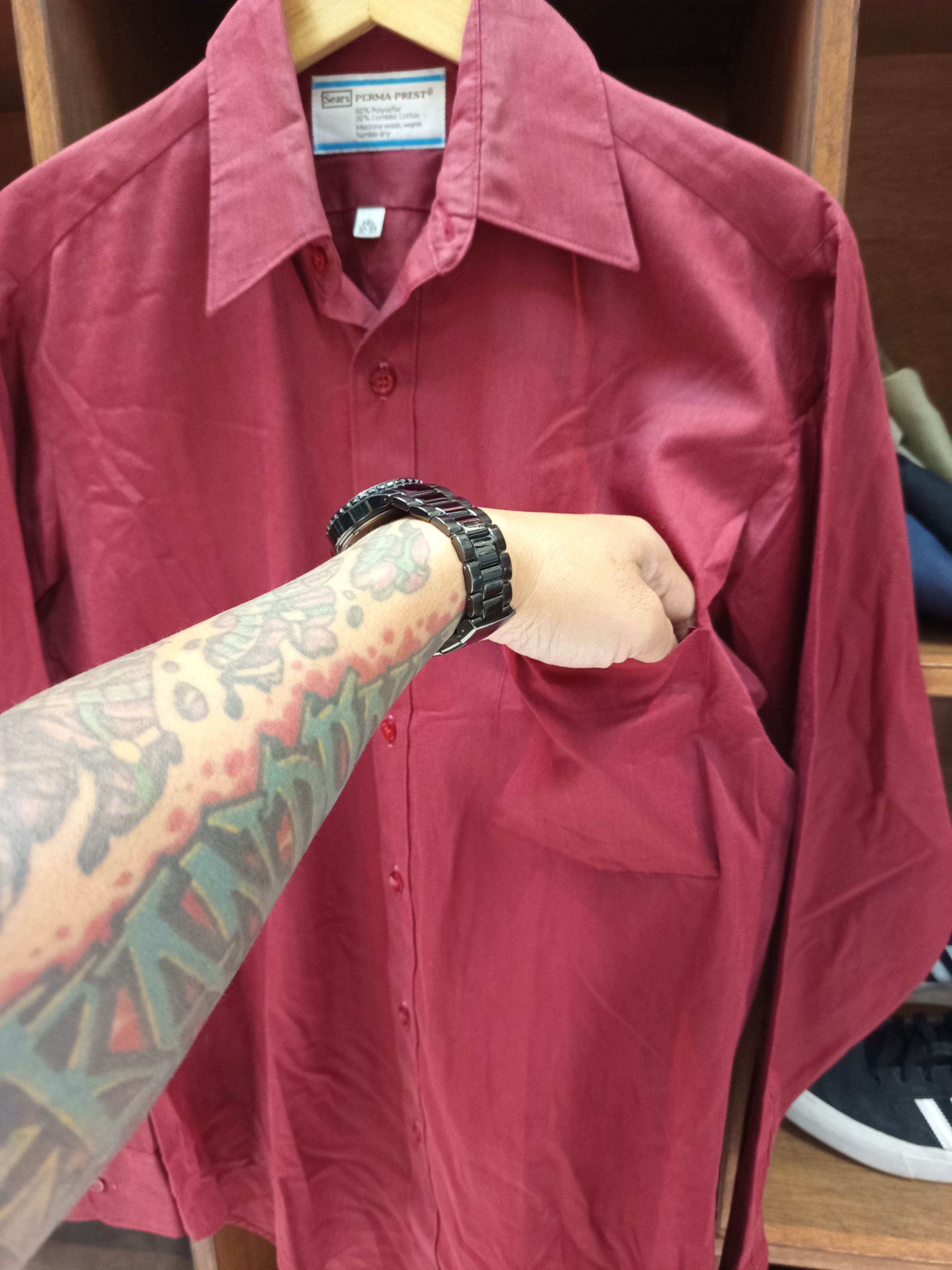 Sears 1970s Sears Perma Prest Burgundy Shirt Size US M / EU 48-50 / 2 - 6 Thumbnail